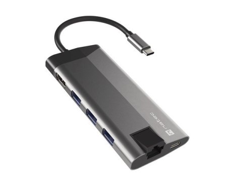 MULTIPORT ADAPTER NATEC FOWLER PLUS USB-C 8W1 HUB -> USB 3.0 3X, HDMI 4K, USB-C PD, RJ45, SD, MICRO