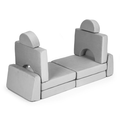 Sofa składana modułowa dla dzieci duża 2 osobowa DIY 8 miękkich poduch - szara ECOTOYS