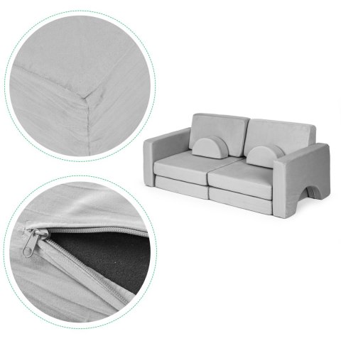 Sofa składana modułowa dla dzieci duża 2 osobowa DIY 8 miękkich poduch - szara ECOTOYS