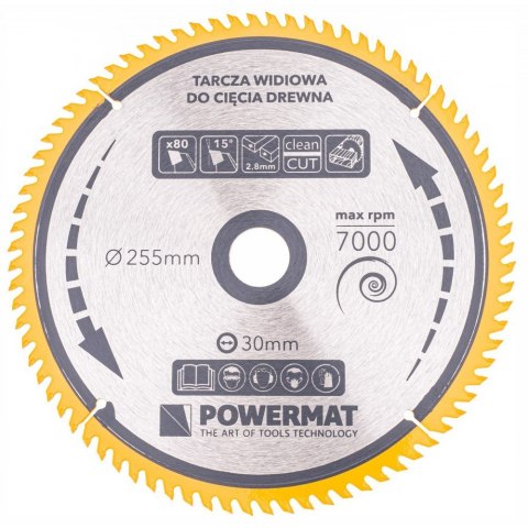 Tarcza Ostrze do Cięcia Drewna Widiowa Stalowa Solidna POWERMAT 255 mm