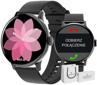 Smartwatch Damski Giewont GW330-3 Czarny-Czarny Pasek Silikonowy + Czarna Bransoleta