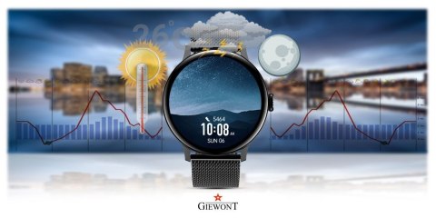 Smartwatch Damski Giewont GW330-3 Czarny-Czarny Pasek Silikonowy + Czarna Bransoleta