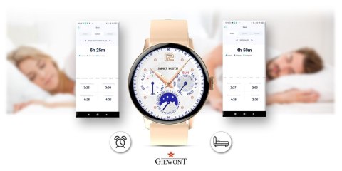 Smartwatch Giewont Różowy GW330-1 Różowe Złoto-Róż Pudrowy Pasek Silikonowy + Bransoleta Różowe Złoto