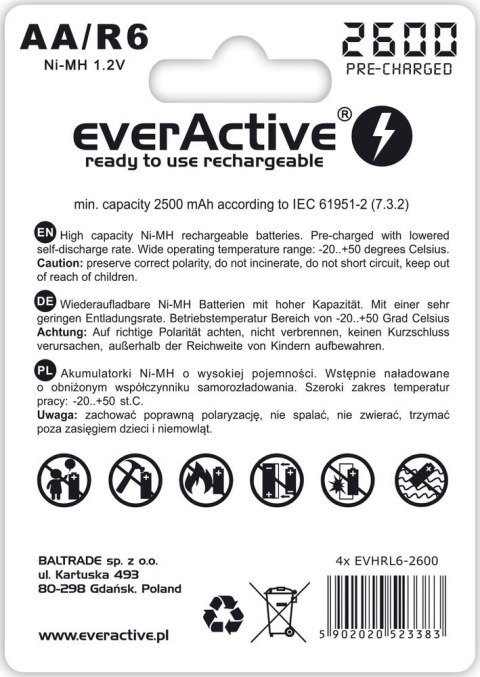 Zestaw akumulatorków everActive Professional line EVHRL6-2600 (2600mAh ; Ni-MH)