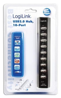 Hub USB LogiLink UA0096 10xUSB 2.0 aktywny czarny