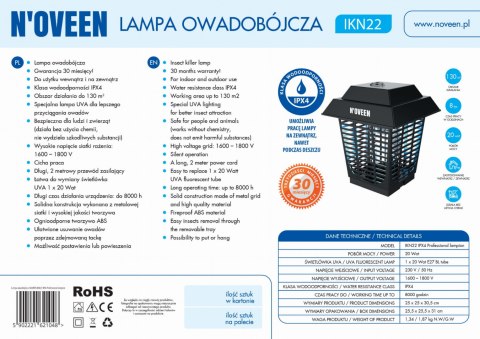 Lampa owadobójcza NOVEEN IKN22 IPX4 professional lampion