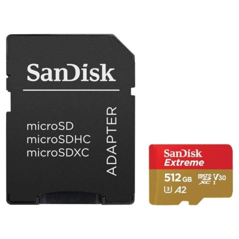 Karta pamięci microSDXC SanDisk EXTREME 512GB 160/90 MB/s A2 C10 V30 UHS-I U3 Mobile + Adapter