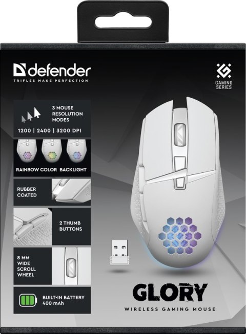 MYSZ DEFENDER GM-514 GLORY OPTIC RF RGB 3200dpi 7P BIAŁA