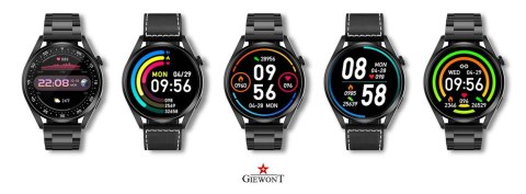 Smartwatch Giewont GW450-2 Czarny + Pasek Czarny Skórzany