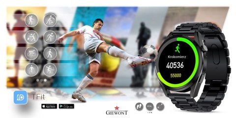 Smartwatch Giewont GW450-2 Czarny + Pasek Czarny Skórzany