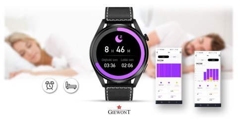 Smartwatch Giewont GW450-2 Czarny + Pasek Czarny Skórzany