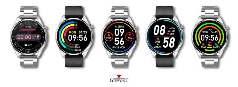 Smartwatch Giewont GW450-4 Srebrny + Pasek Czarny Silikonowy