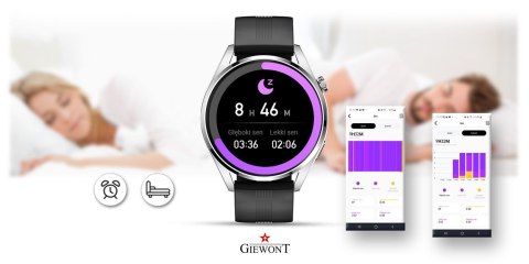 Smartwatch Giewont GW450-4 Srebrny + Pasek Czarny Silikonowy