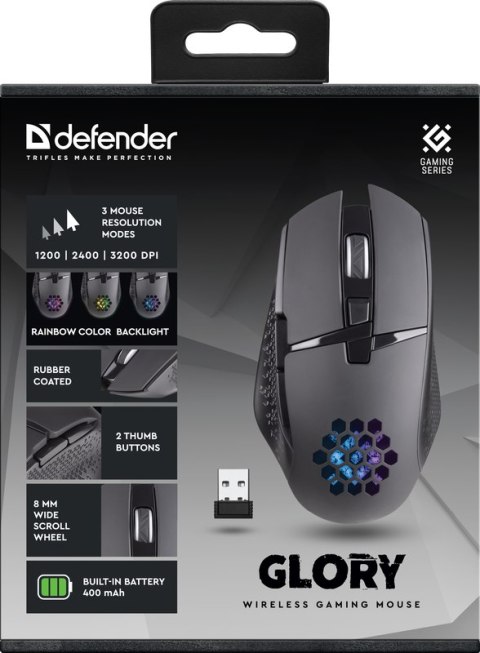 MYSZ DEFENDER GM-514 GLORY OPTIC RF RGB 3200dpi 7P CZARNA