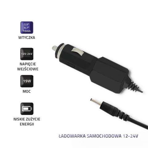 Qoltec Ładowarka samochodowa 12-24V | 19W | 9V | 2.1A | 2.5x0.7