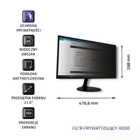 Qoltec Filtr prywatyzujący RODO 21.5" | 16:9