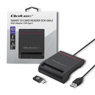 Qoltec Inteligentny czytnik chipowych kart ID SCR-0642 | USB 2.0 + Adapter USB typ C