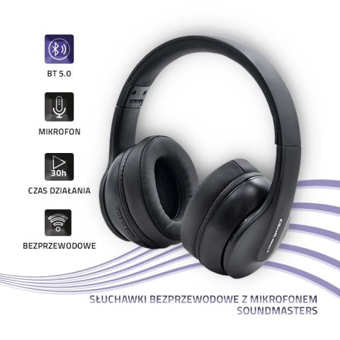 Qoltec Słuchawki bezprzewodowe Soundmasters z mikrofonem | BT 5.0 AB| Czarne