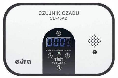 Czujnik czadu EURA CD-45A2 wolnostojący, bateryjny, wyswietlacz LCD