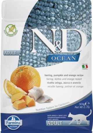 FARMINA N&D CAT OCEAN HERRING,PUMPKIN&ORANGE ADULT 300G