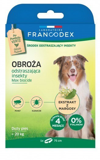 FRANCODEX Obroża dla dużych psów powyżej 20 kg odstraszająca insekty - 4 miesiące ochrony - 75 cm