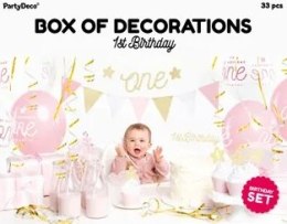 Dekoracje urodzinowe party na 1 urodziny zestaw różowo-złoty