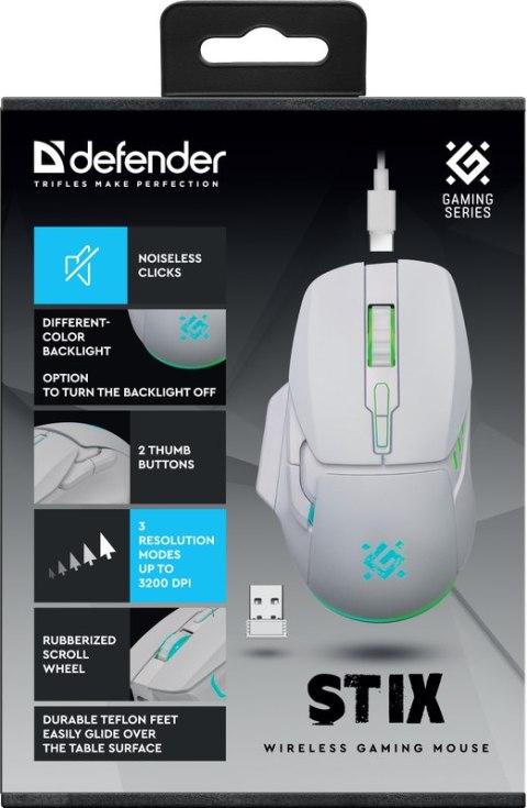 MYSZ DEFENDER GM-009 STIX RF BEZPRZEWODOWA 3200dpi 7P BIAŁA