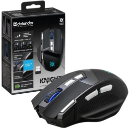 Mysz bezprzewodowa Defender KNIGHT GM-885 optyczna 3200dpi czarna RGB AKUMULATOR 7 przycisków Gaming bezklikowa silent