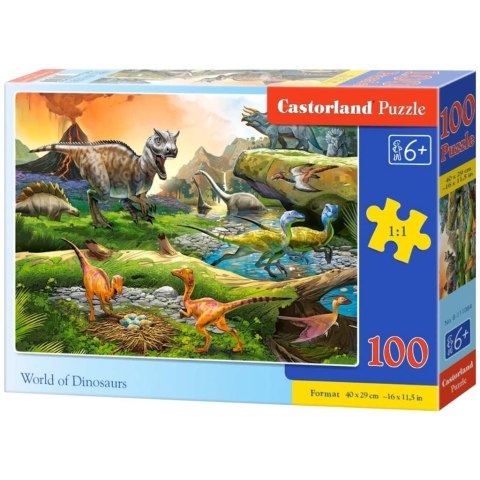 CASTORLAND Puzzle układanka 100 elementów World of Dinosaurs- Świat Dinozaurów 40 x 29 cm