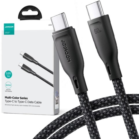 KABEL USB-C / USB-C Joyroom SA34-CC3 100cm 60W 5A PD W OPLOCIE CZARNY