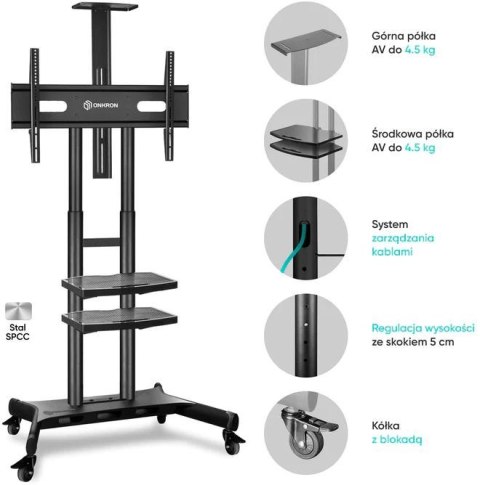 Mobilny stojak do TV 50"-86" do 90 kg ONKRON TS1881 Czarny