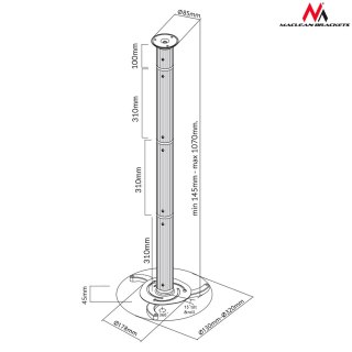 Uchwyt sufitowy do projektora 80-980mm 10kg Maclean MC-517 S srebrny