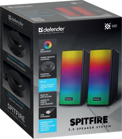 GŁOŚNIKI DEFENDER SPITFIRE 2.0 BLUETOOTH 6W LED USB