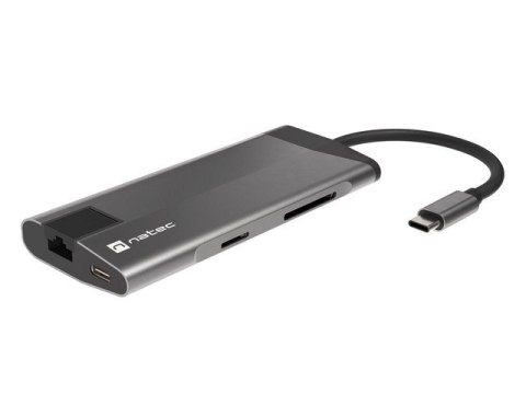 MULTIPORT ADAPTER NATEC FOWLER PLUS USB-C 8W1 HUB -> USB 3.0 3X, HDMI 4K, USB-C PD, RJ45, SD, MICRO