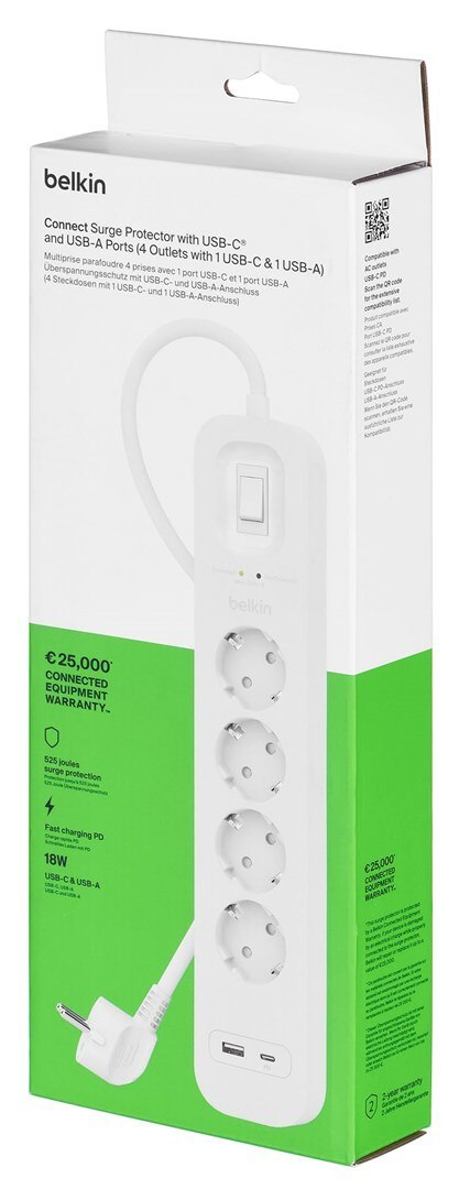 BELKIN LISTWA ZASILAJĄCA 4-PORT + 1XUSB-A, 1XUSB-C 525J