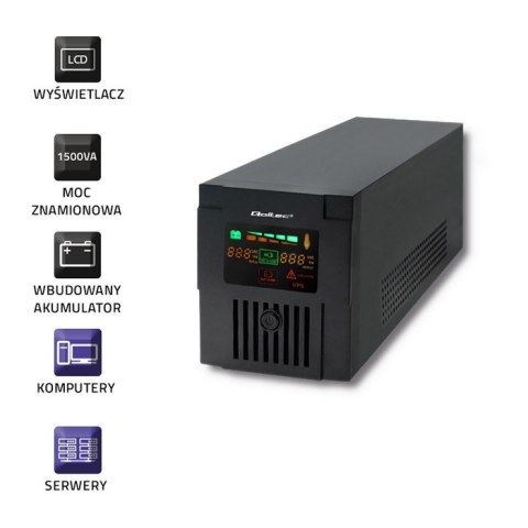 Qoltec Zasilacz awaryjny UPS | Monolith | 1500VA | 900W | LCD | USB