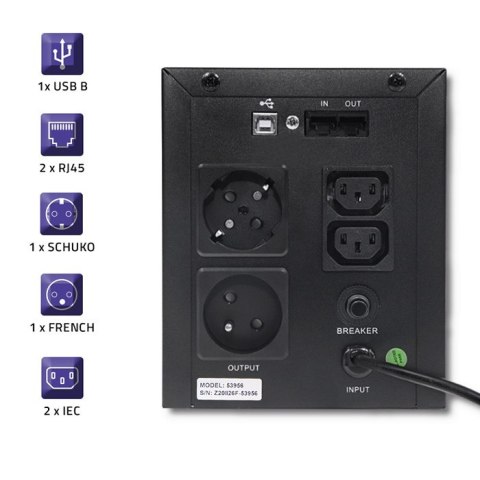 Qoltec Zasilacz awaryjny UPS | Monolith | 2000VA | 1200W | LCD | USB