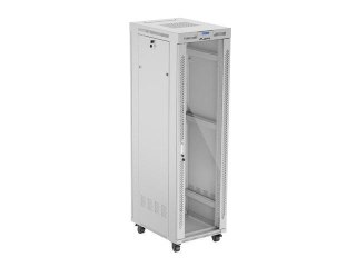 Szafa instalacyjna Rack stojąca 19" 42U 600x800 szara drzwi szklane LCD Lanberg (flat pack)