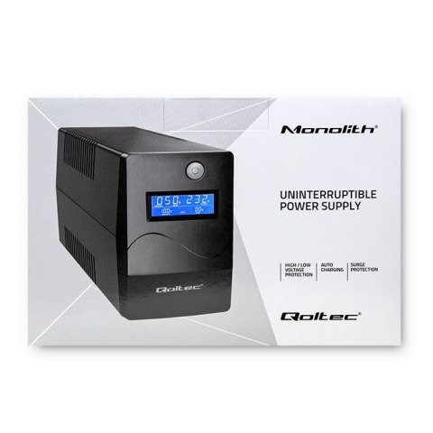 Qoltec Zasilacz awaryjny UPS | Monolith | 1000VA | 600W | LCD | USB | RJ45