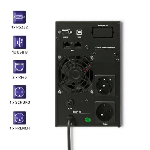 Qoltec Zasilacz awaryjny UPS | On-line | Pure Sine Wave | 1kVA | 800W | LCD | USB