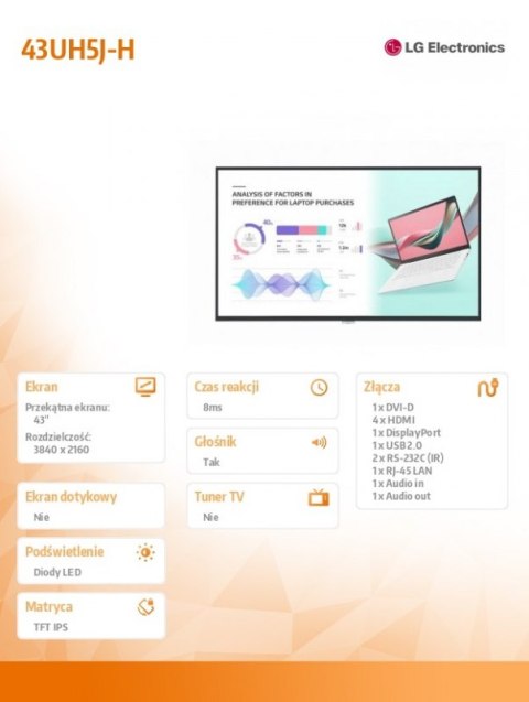Monitor LG 43UH5J-H (43" /TFT IPS /60Hz /3840 × 2160 /Czarny )