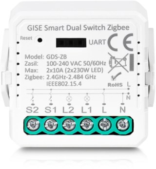 GISE Smart Dual Switch Zigbee | Podwójny moduł przekaźnikowy Zigbee | GDS-ZB