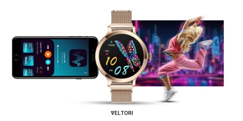 Smartwatch Damski Veltori VT340-1 Złota Bransoleta + Różowy Pasek Silikonowy