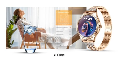 Smartwatch Damski Veltori VT350-1 Złota Bransoleta + Różowy Pasek Silikonowy