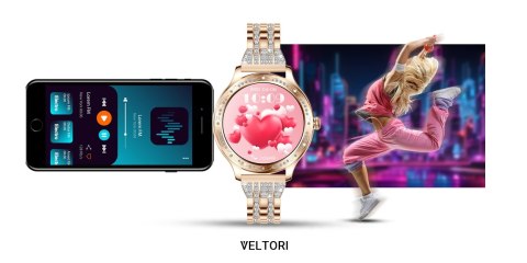 Smartwatch Damski Veltori VT350-1 Złota Bransoleta + Różowy Pasek Silikonowy