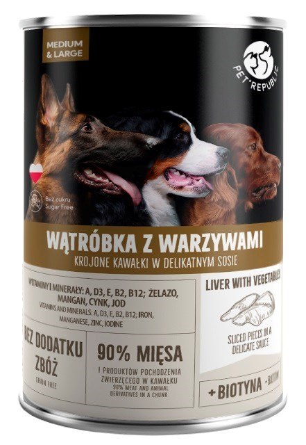 PetRepublic puszka dla psa wątróbka, warzywa 1250 g