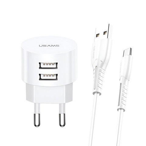 Ładowarka sieciowa Usams T20 2,1A 2xUSB+kabel USB-C - biała