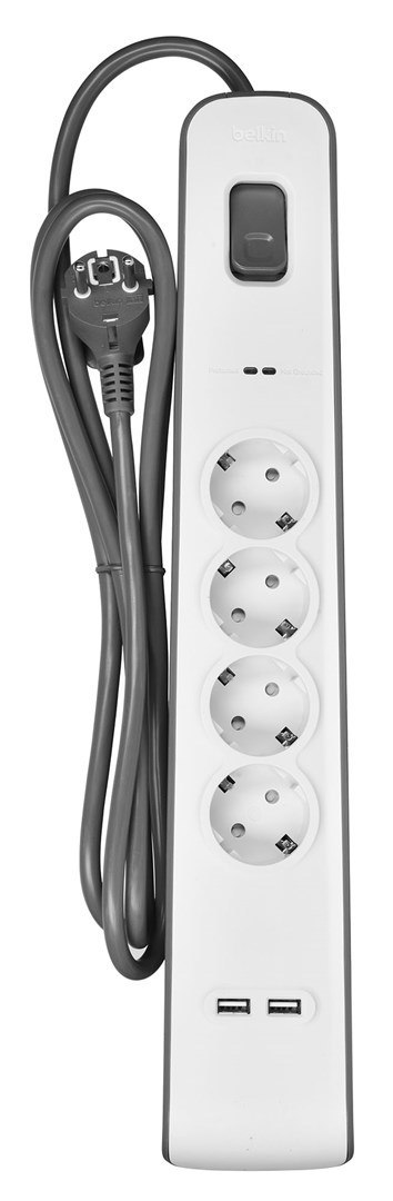 Listwa zasilająca Belkin Power Surge 4-PORT + 2xUSB-A Grey/White Schuko