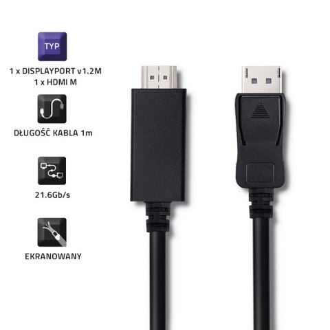 Qoltec DisplayPort v1.2 męski | HDMI męski | 5K | 1m