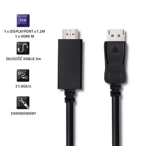 Qoltec DisplayPort v1.2 męski | HDMI męski | 5K| 3m